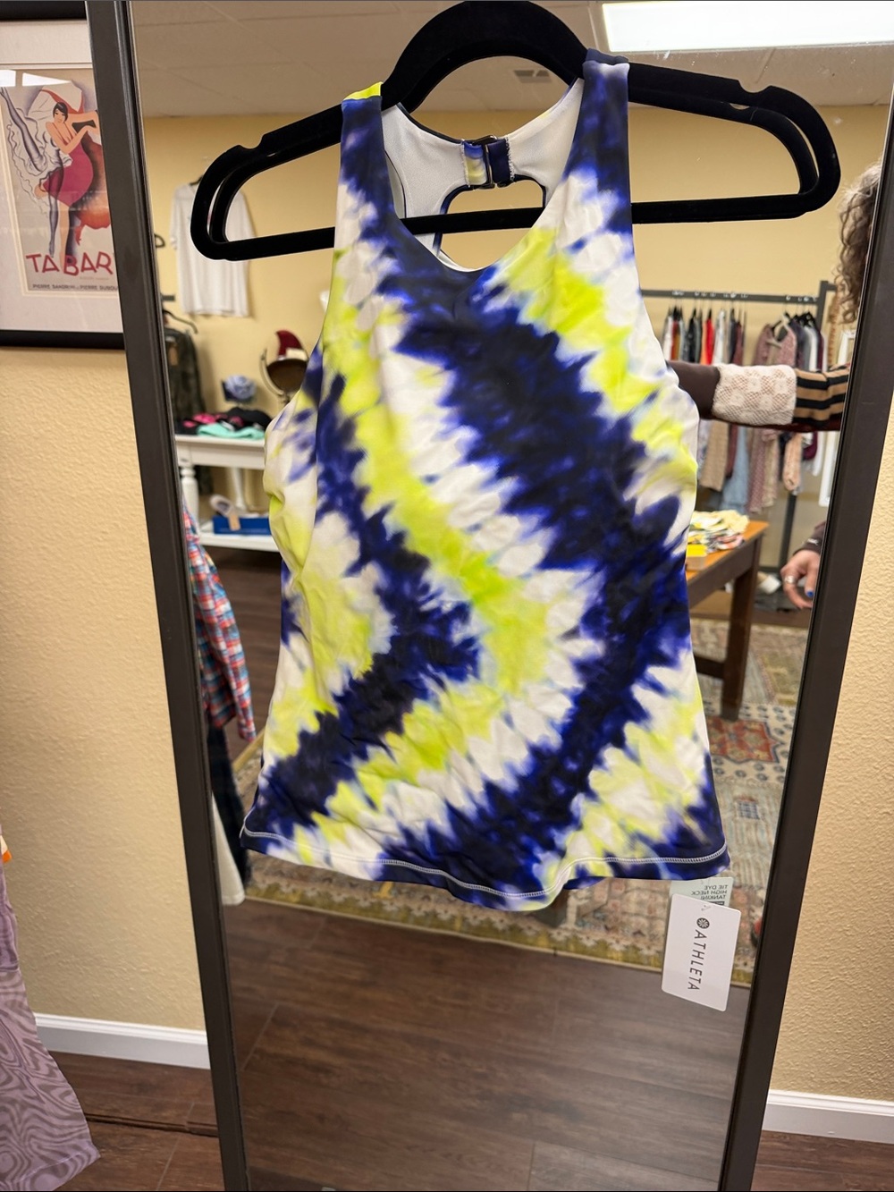 Athleta Tie-Dye High Neck Racerback Tank - Blue, Yellow, White